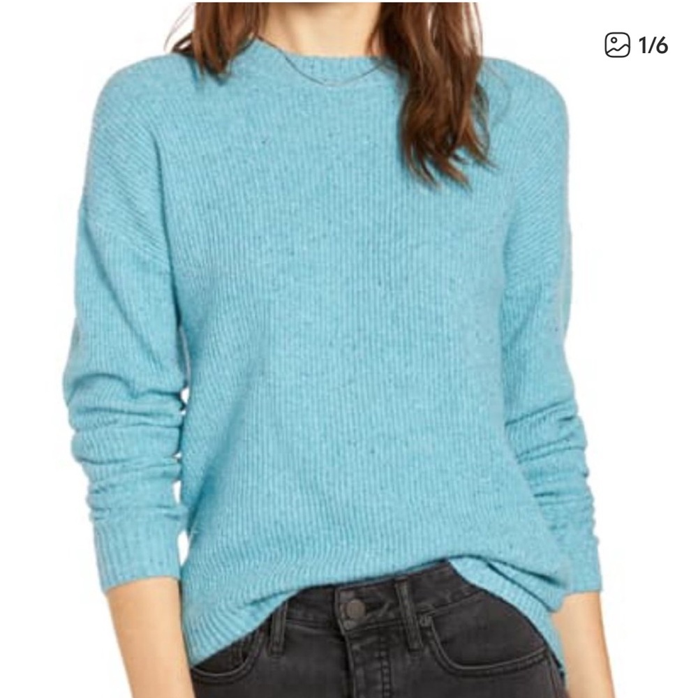 Something Navy turquoise Blue Crewneck Sweater